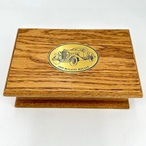 Vtg George Good Wood Trinket Box 1929 Bugatti Royale‎ Brass Plaque Automobilia